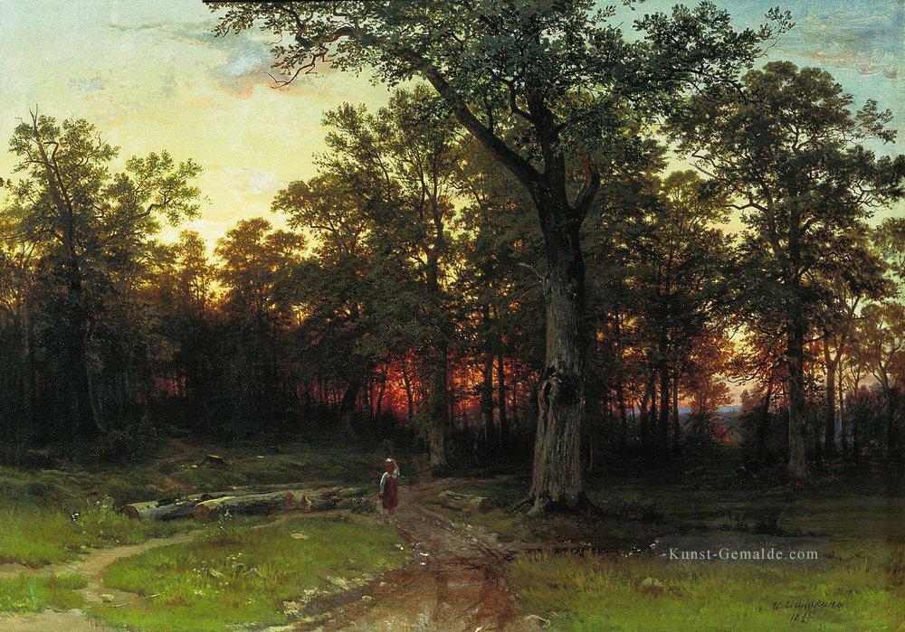 Holz am Abend 1869 klassische Landschaft Ivan Ivanovich Bäume Ölgemälde